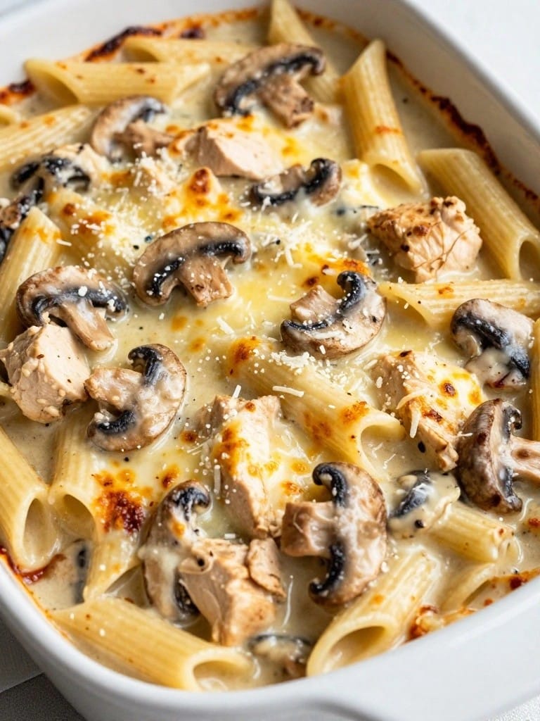 Creamy Chicken and Mushroom Penne Bake
