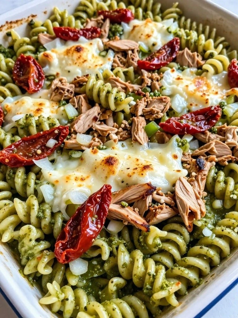 Pesto Turkey and Sun-Dried Tomato Rotini Bake