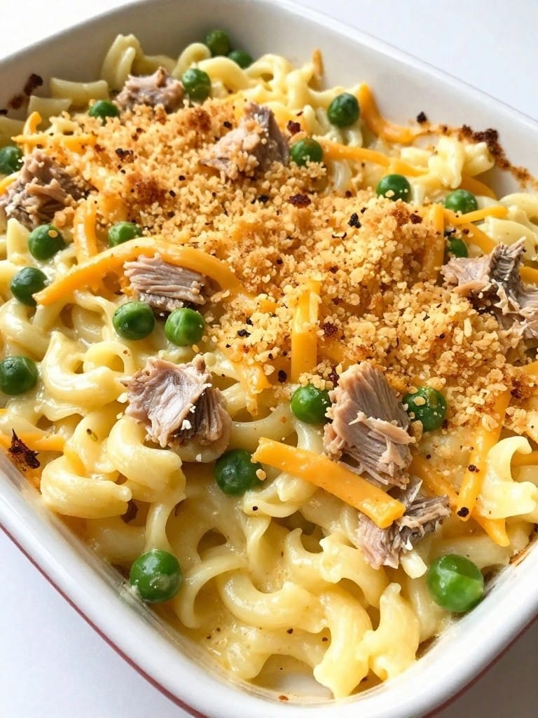 Tuna Noodle Casserole with Crispy Breadcrumb Topping