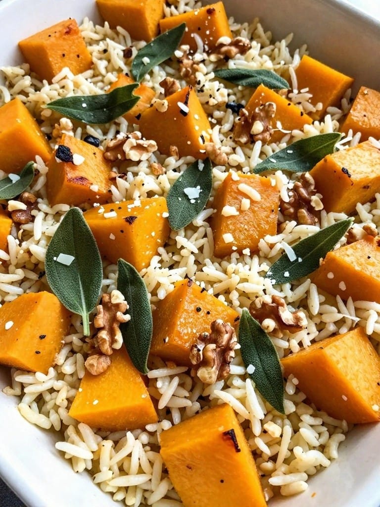 Butternut Squash Sage and Walnut Rice Casserole