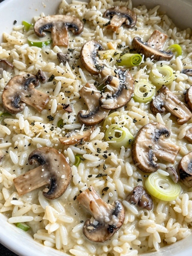 Creamy Wild Mushroom and Leek Rice Casserole with Thyme