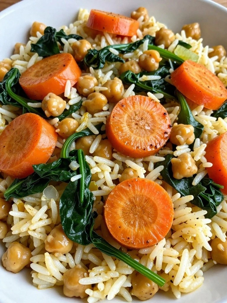 Curried Chickpea Spinach and Carrot Rice Casserole