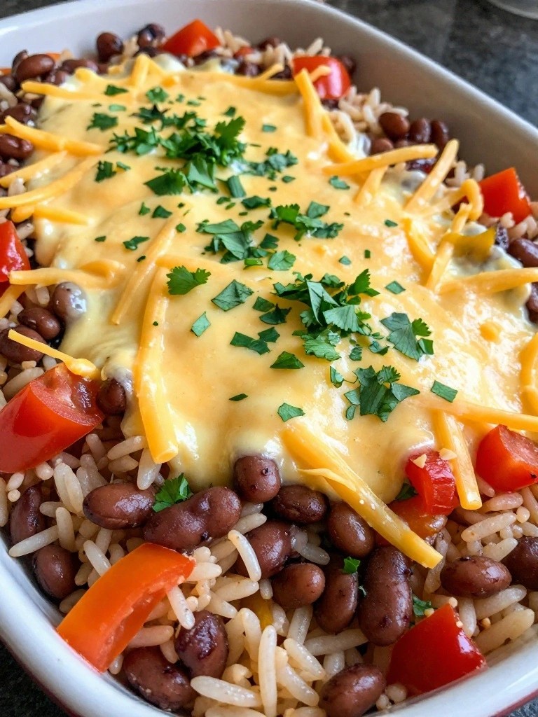 Mexican-Style Pinto Bean and Bell Pepper Rice Casserole with Cilantro