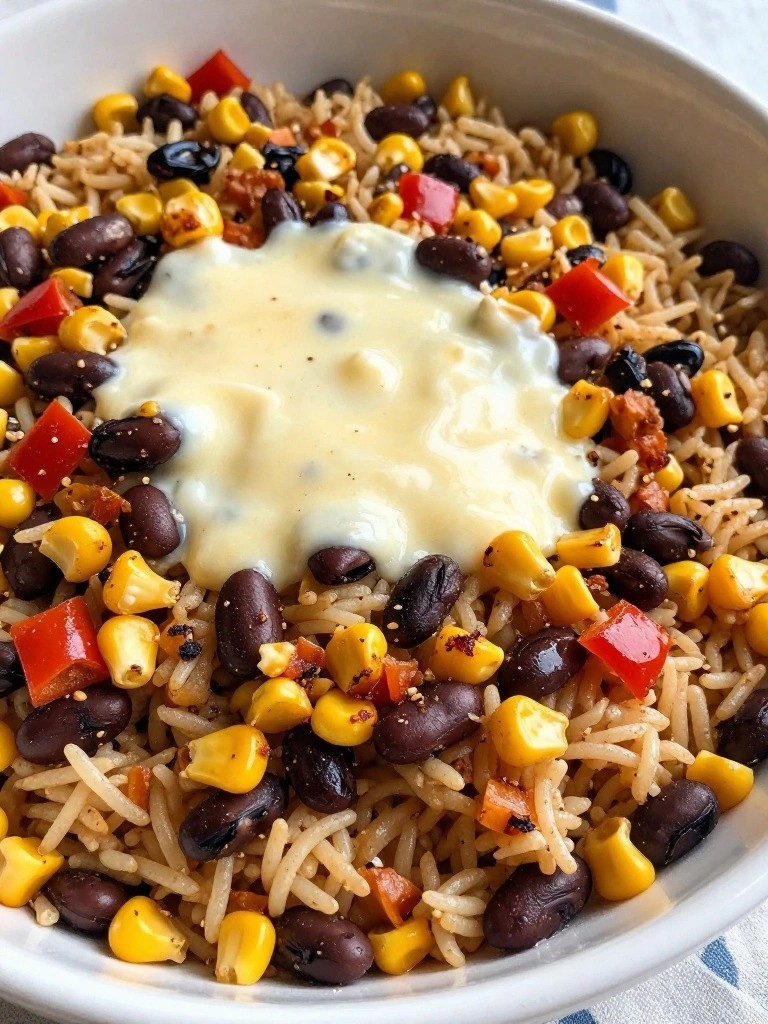 Spicy Black Bean and Roasted Corn Rice Casserole with Chipotle