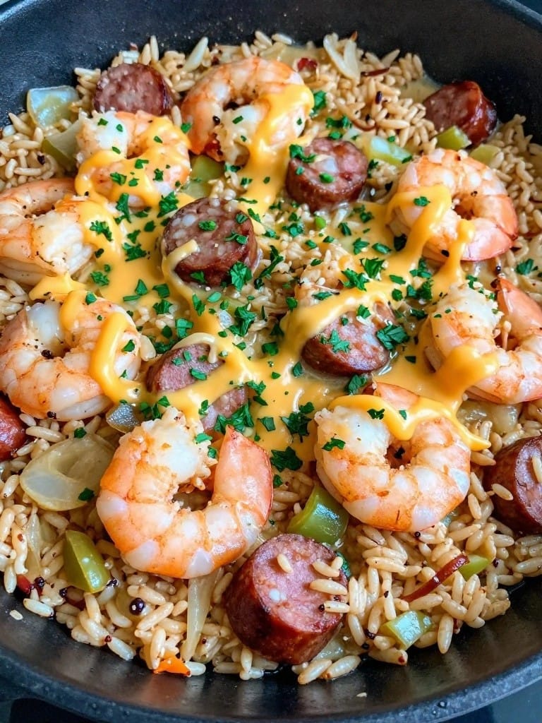 Cajun Shrimp and Andouille Wild Rice Casserole