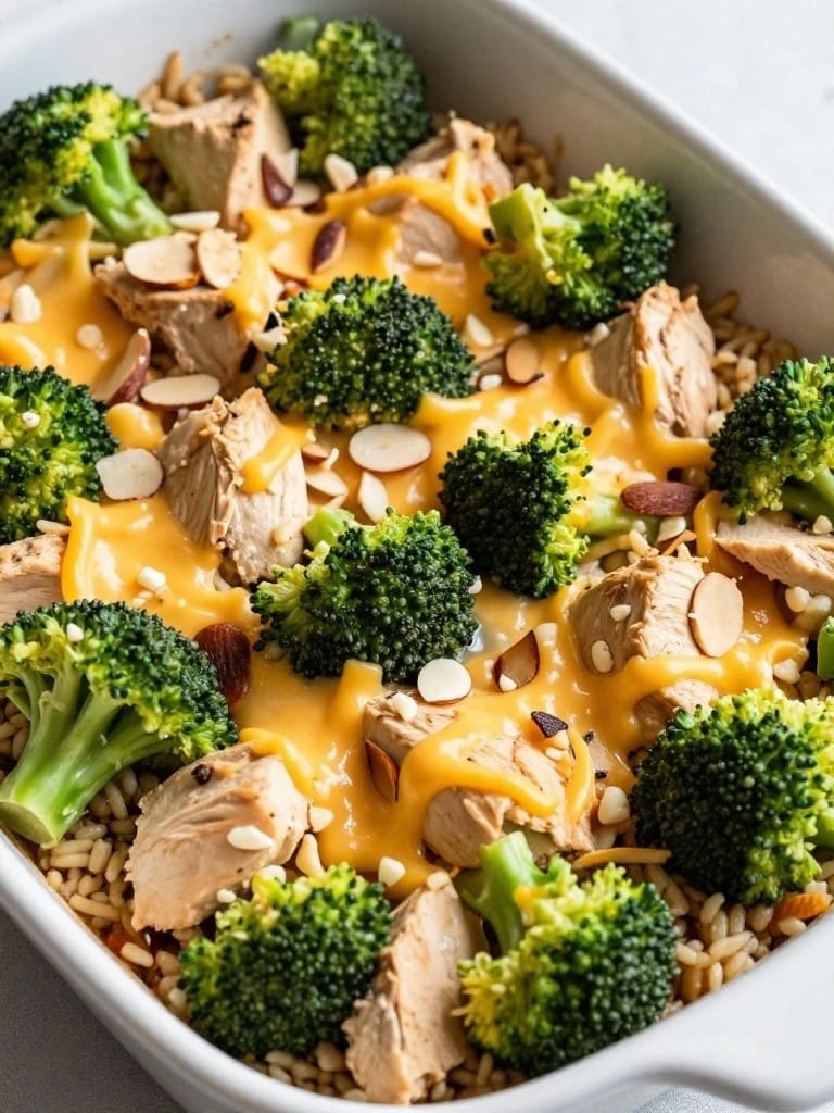 Chicken Broccoli Wild Rice Casserole with Almonds