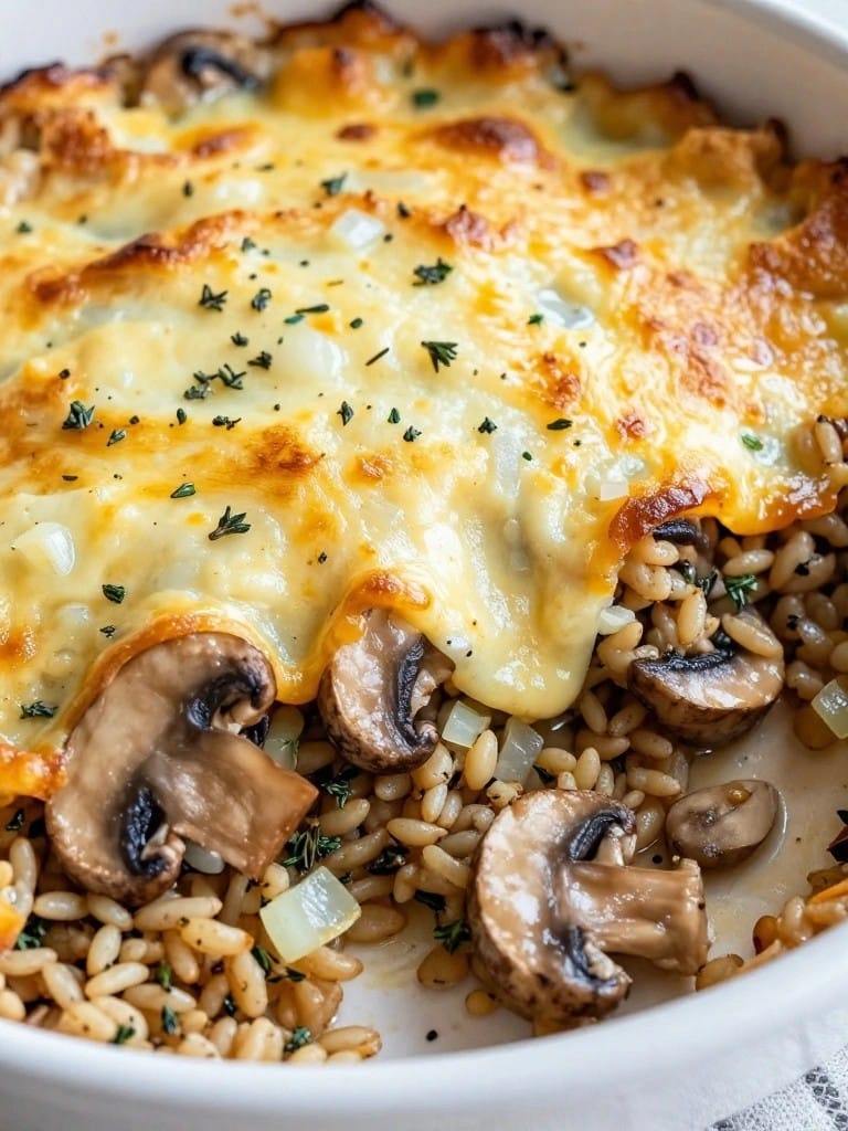 Herbed Mushroom and Wild Rice Casserole with Gruyère