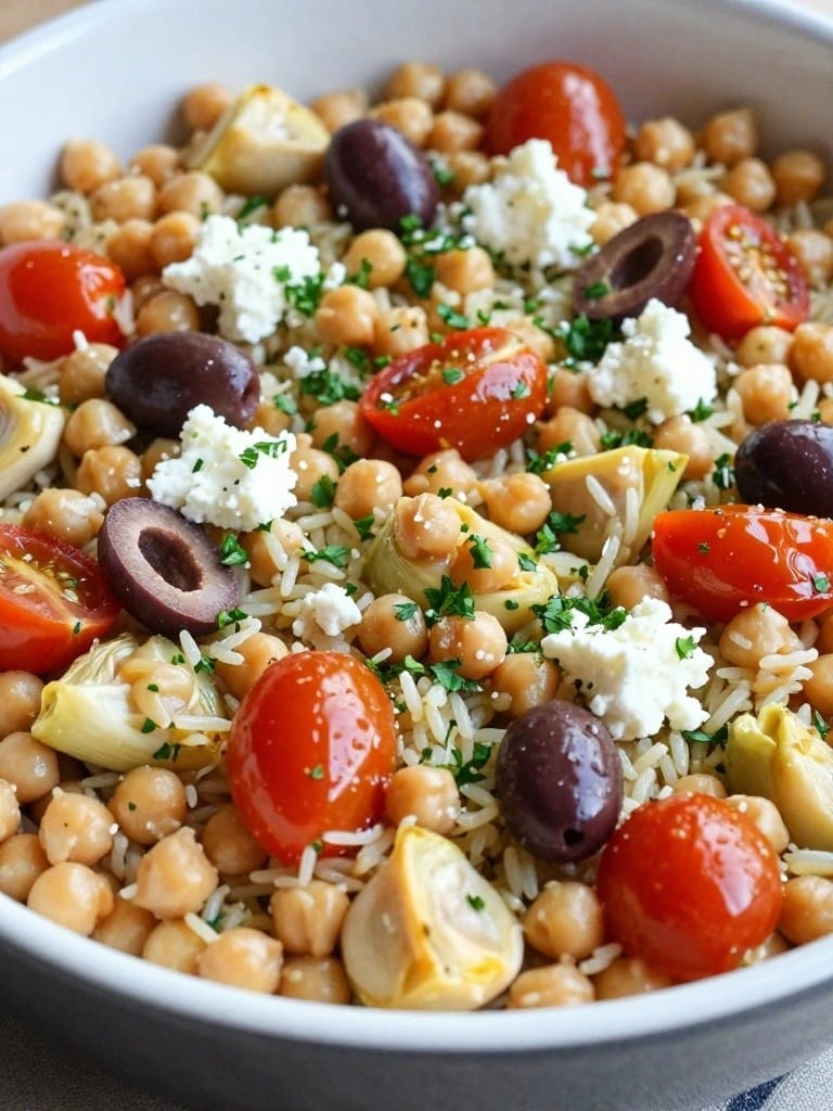 Mediterranean Chickpea and Artichoke Wild Rice Casserole