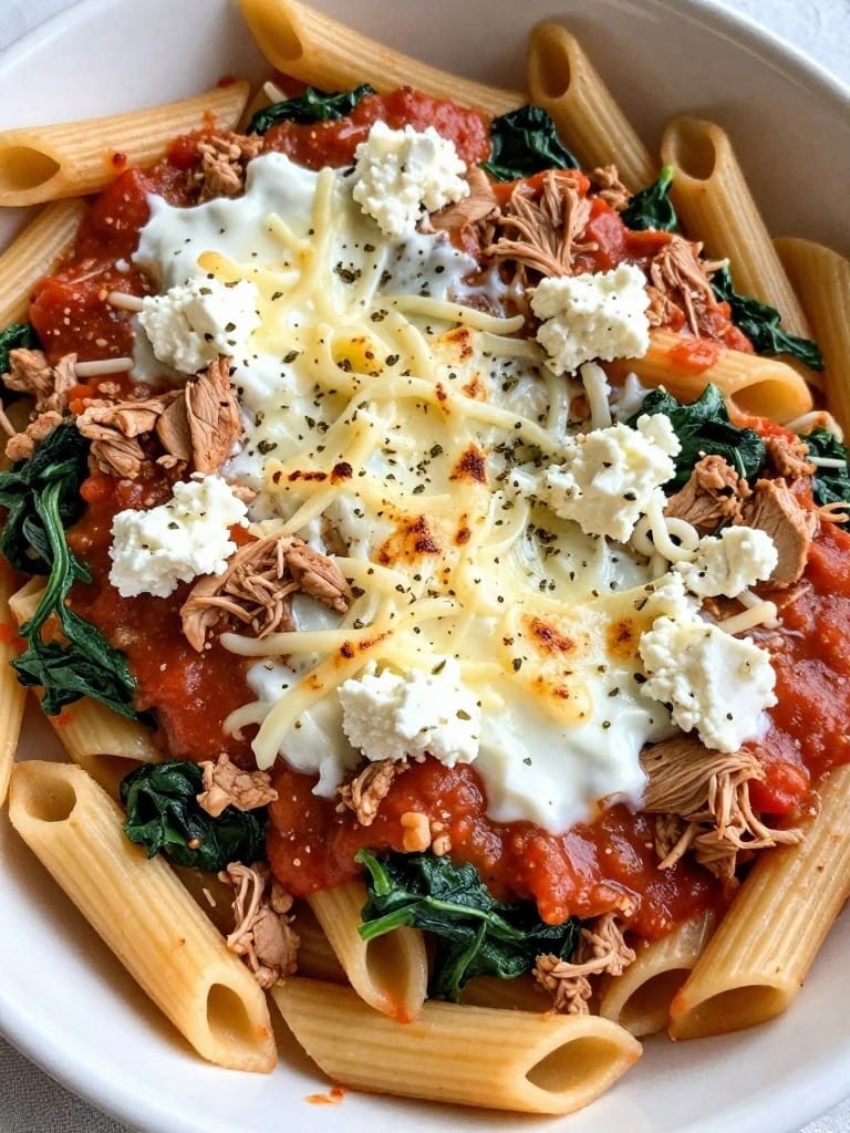 Greek Spinach Feta Turkey Pasta Bake
