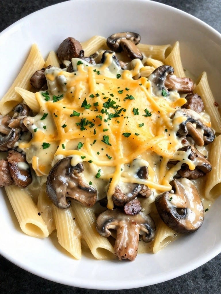 Italian Sausage Mushroom Stroganoff Pasta Bake