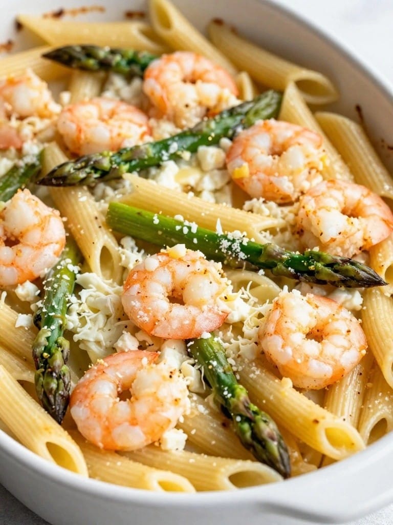 Lemon Garlic Shrimp and Asparagus Pasta Casserole