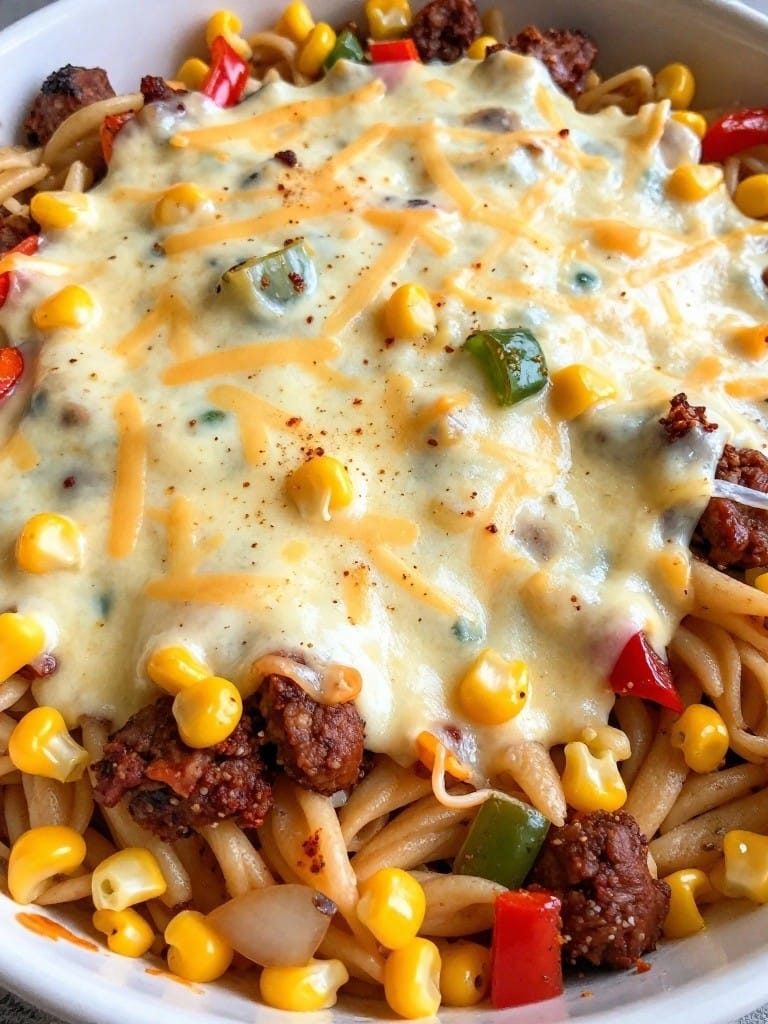 Mexican Chorizo Corn and Pepper Pasta Casserole