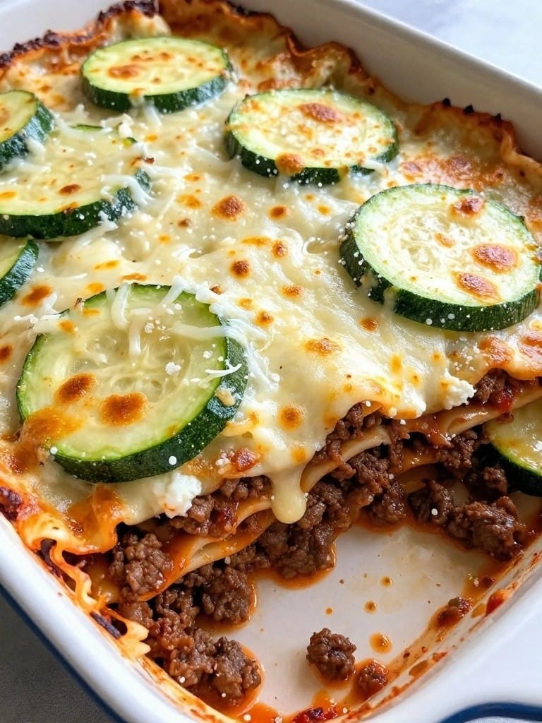 Cheesy Zucchini Beef Lasagna Casserole