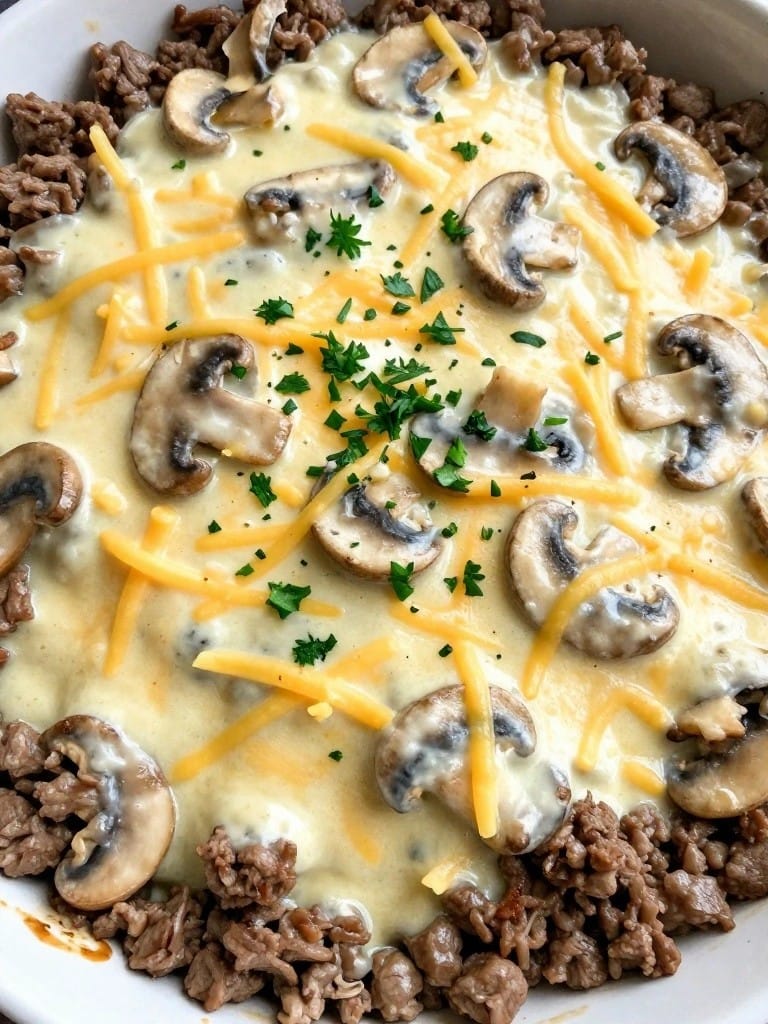 Creamy Mushroom Beef Stroganoff Casserole