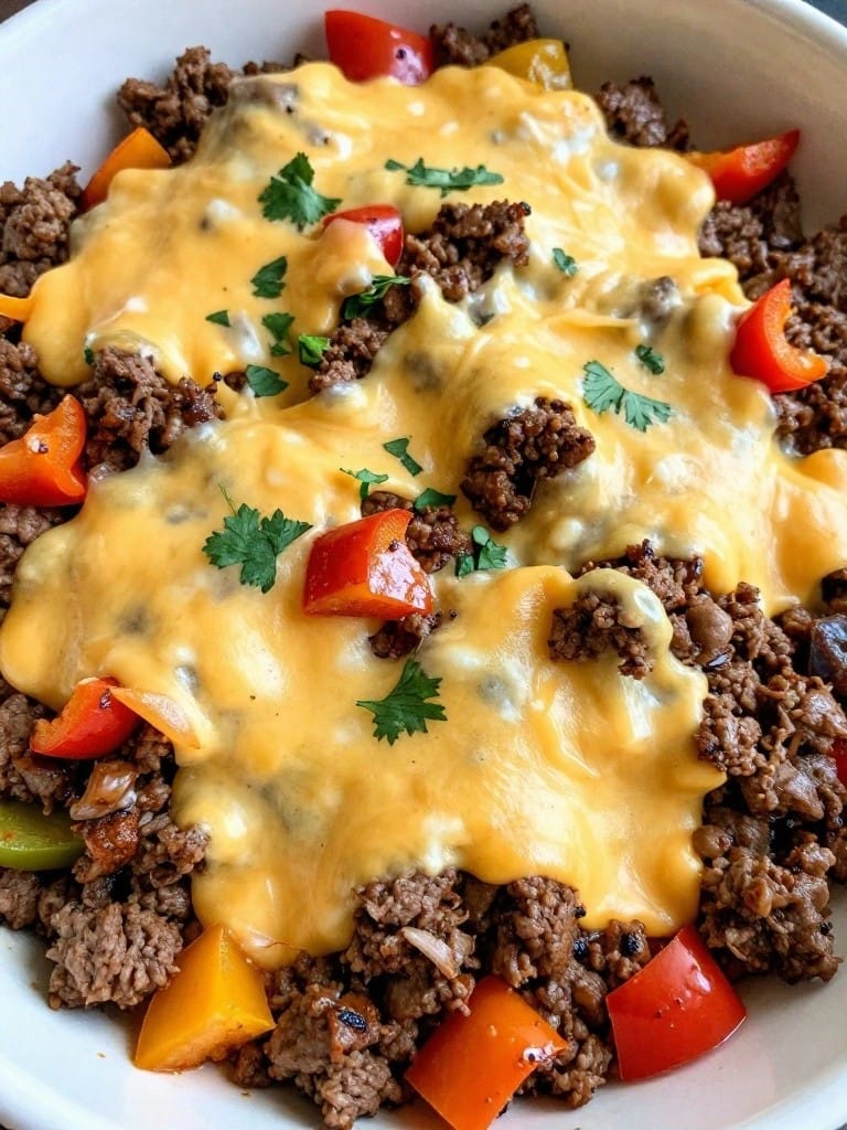 Low-Carb Beef Taco Casserole with Peppers