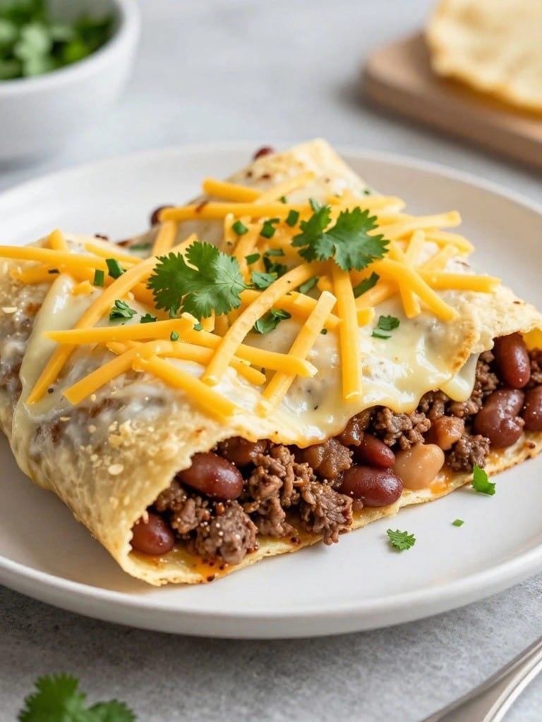 Beef Enchilada Casserole Layered with Refried Beans