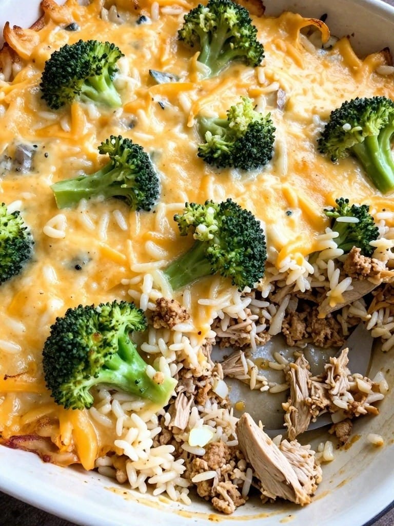 Ranch-Seasoned Cheesy Broccoli Rice Casserole with Ground Turkey
