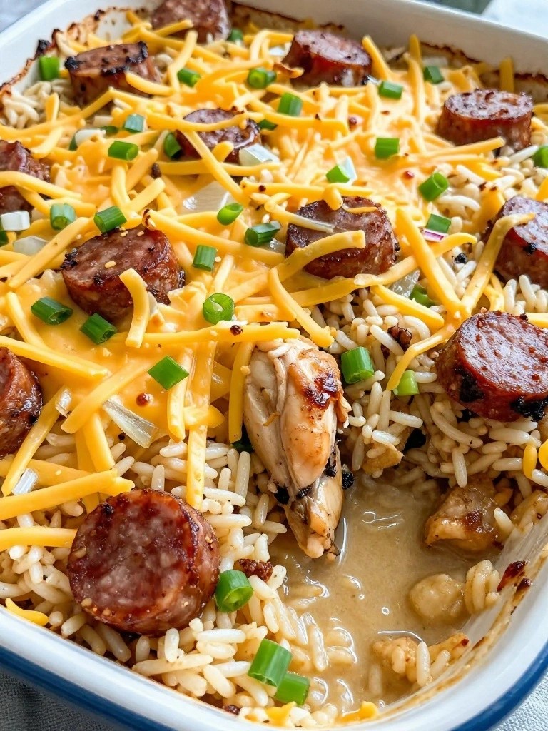 Cajun Chicken and Andouille Rice Bake