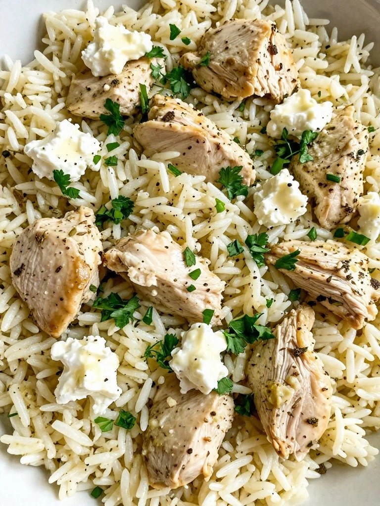 Lemon Herb Chicken Rice Casserole with Goat Cheese