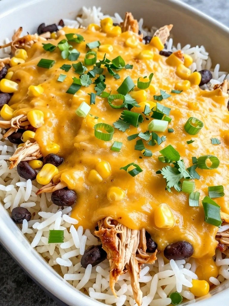 Mexican Fiesta Chicken Rice Bake with Black Beans and Corn