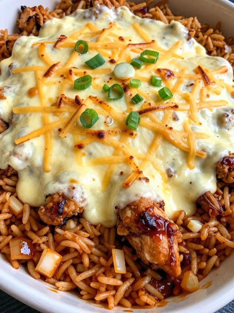 Smoky BBQ Chicken Rice Casserole with Gouda