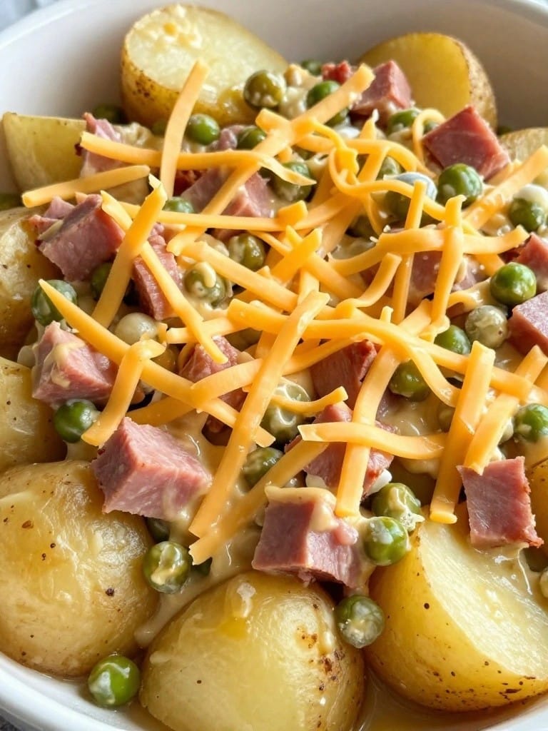 Dijon Mustard Ham and Potato Casserole with Peas