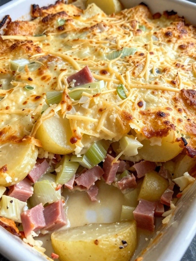 Ham and Potato Casserole with Leeks and Gruyère