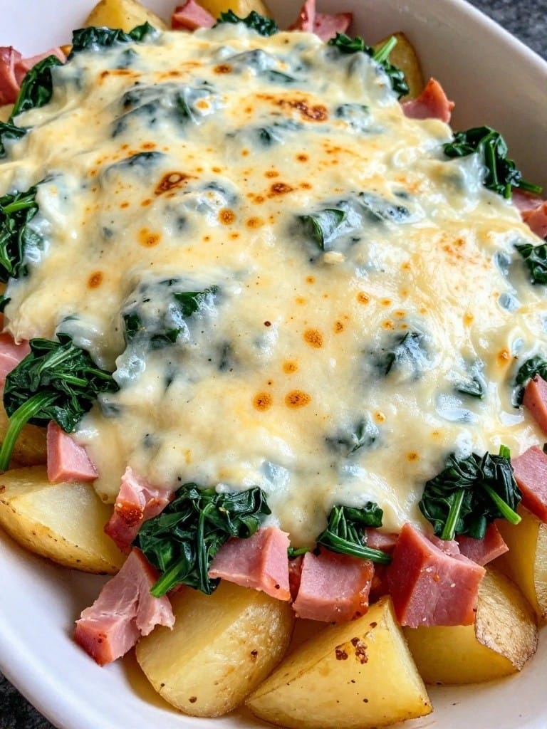 Ham and Potato Casserole with Spinach and Mozzarella
