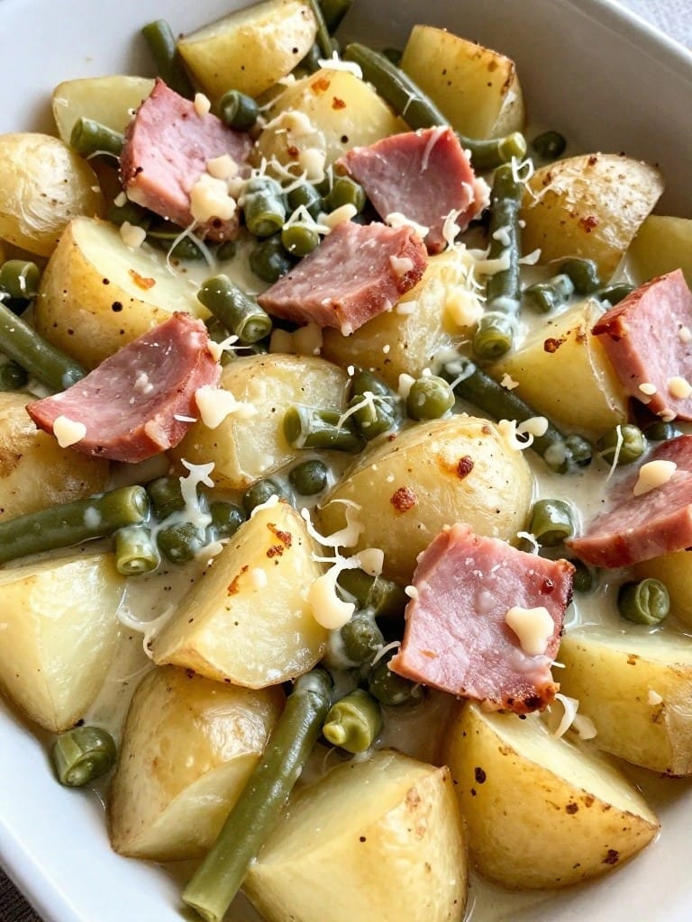 Ham, Potato, and Green Bean Casserole with Parmesan