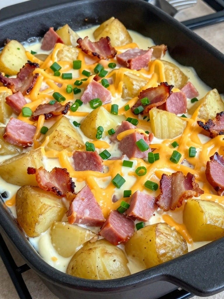 Loaded Ham and Potato Casserole with Bacon and Green Onions
