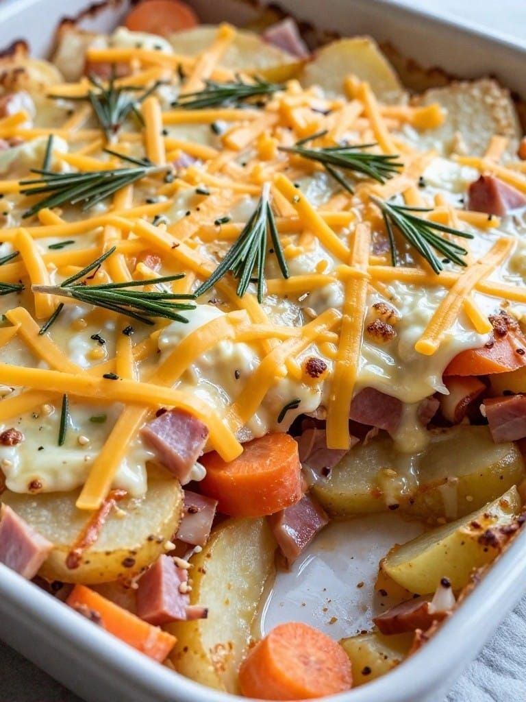 Rustic Rosemary Ham and Potato Casserole with Carrots