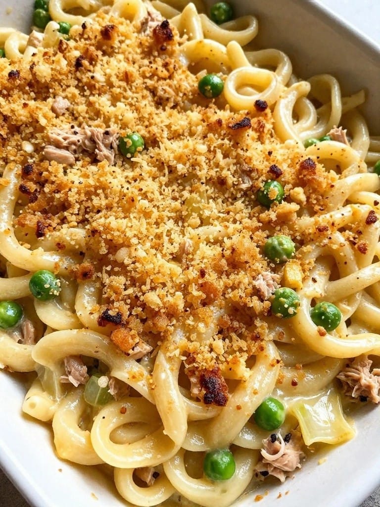 Classic Tuna Noodle Casserole with Crispy Breadcrumb Topping