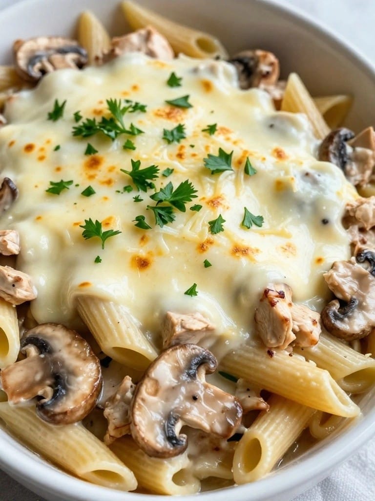 Creamy Chicken and Mushroom Penne Bake