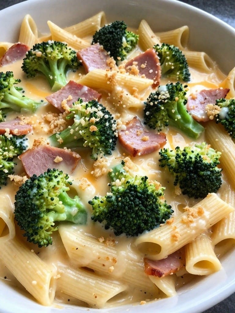 Smoked Ham and Broccoli Cheddar Pasta Casserole