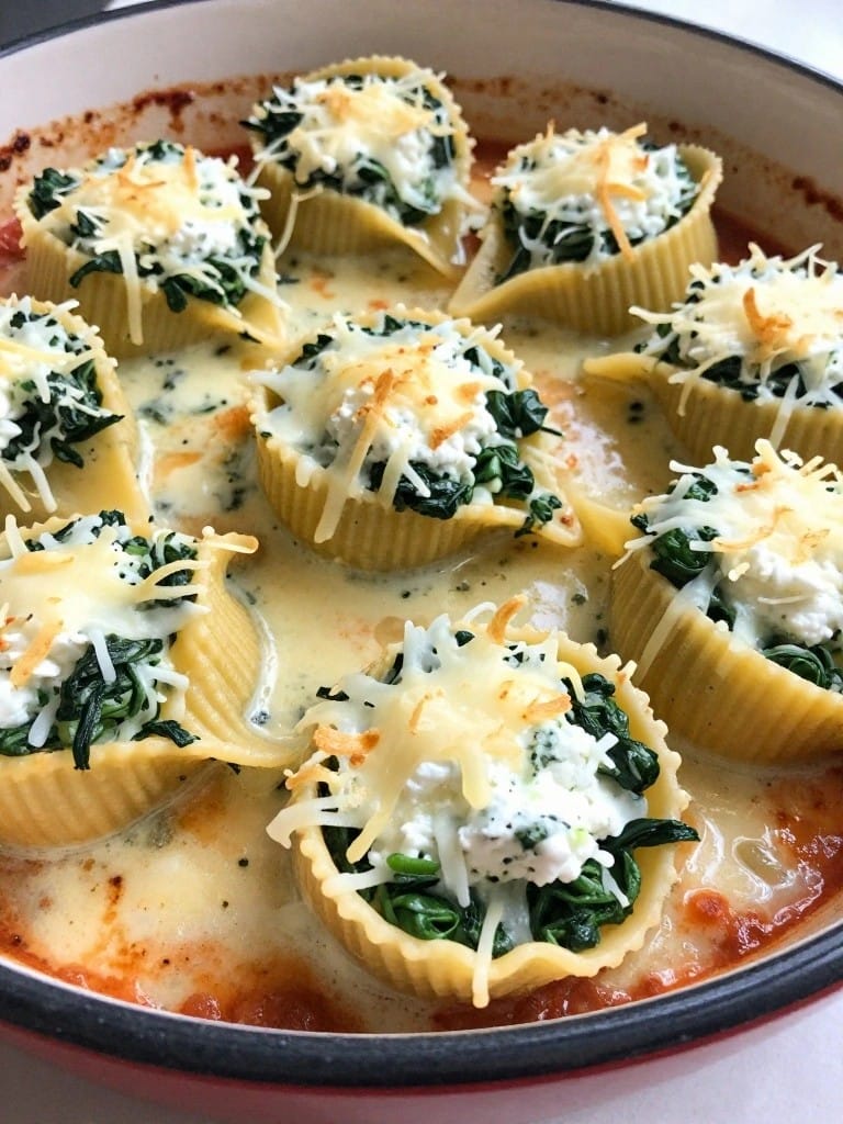 Spinach Ricotta Stuffed Shells in Marinara Casserole