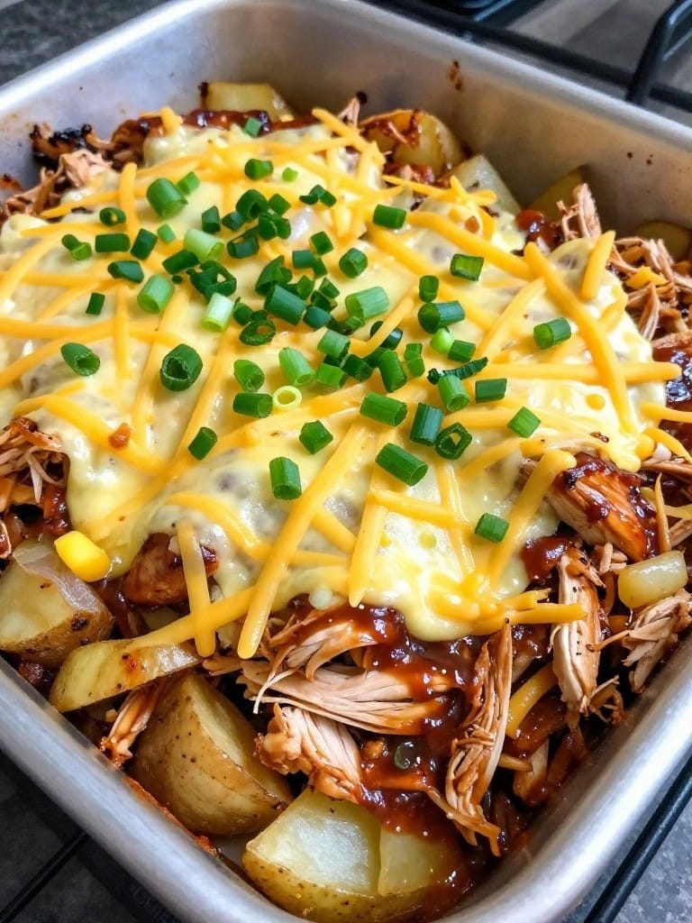Barbecue Pulled Chicken Potato Casserole