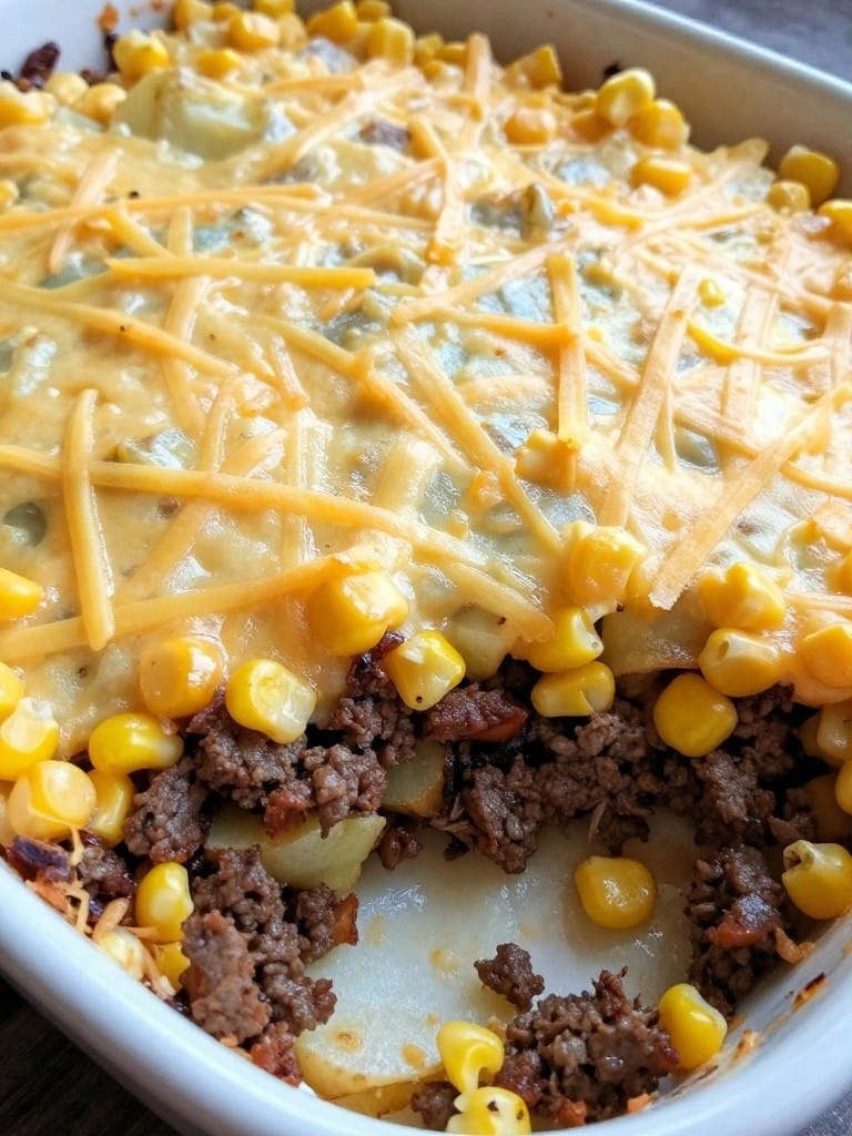 Cheesy Ground Beef and Corn Potato Casserole