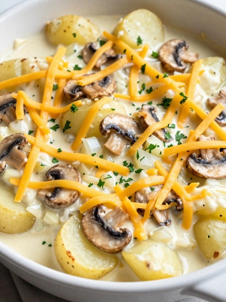 Creamy Garlic Mushroom Potato Casserole