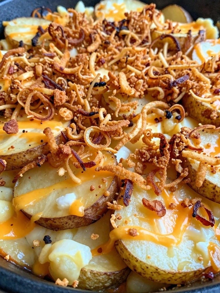 Three-Cheese Crispy Onion Potato Casserole