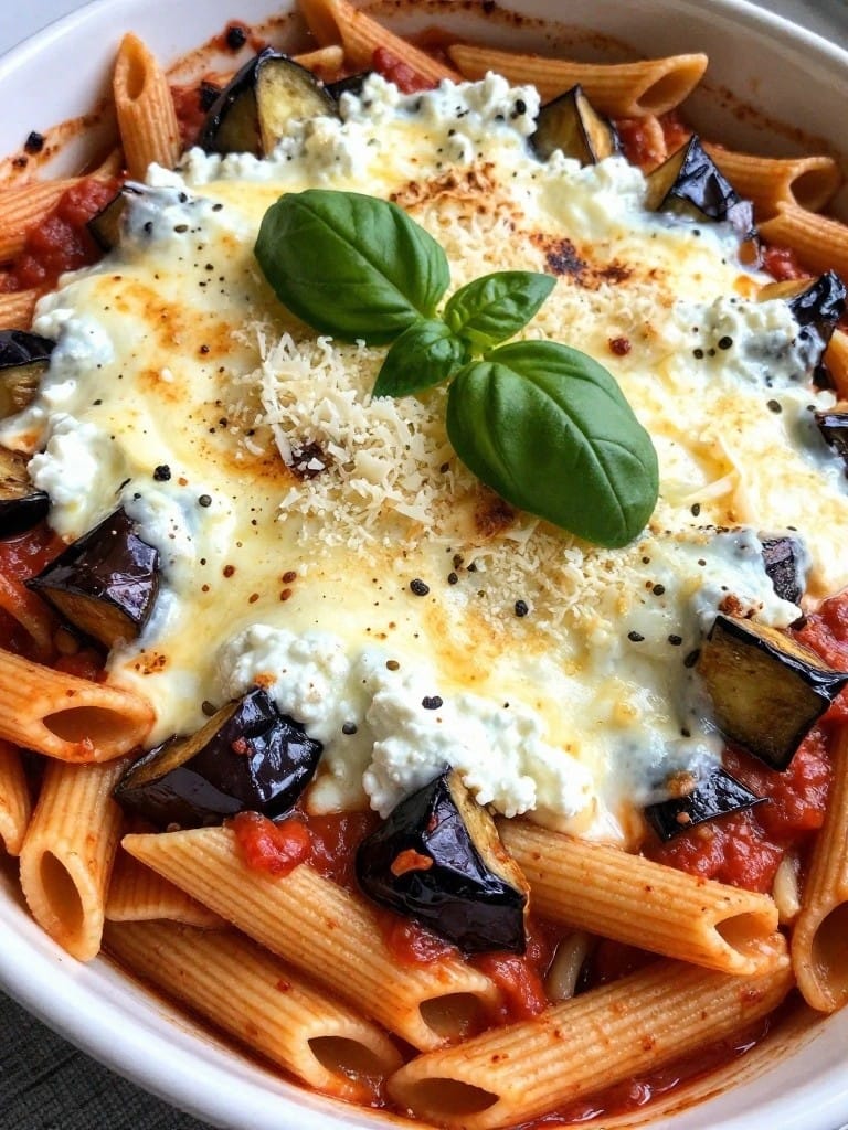 Eggplant Parmesan Penne Casserole with Ricotta