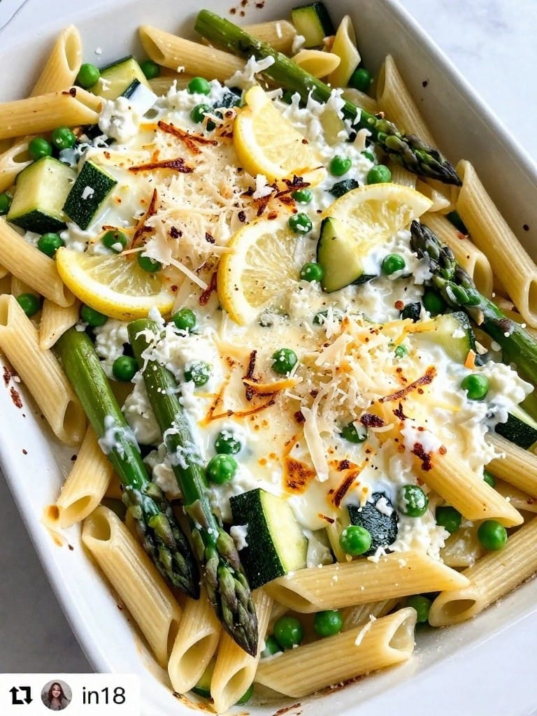 Lemon Ricotta Spring Vegetable Pasta Casserole
