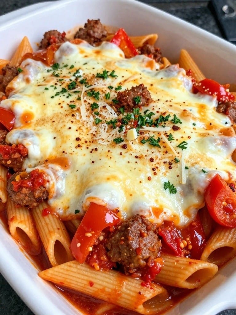 Spicy Italian Sausage and Pepper Arrabbiata Bake