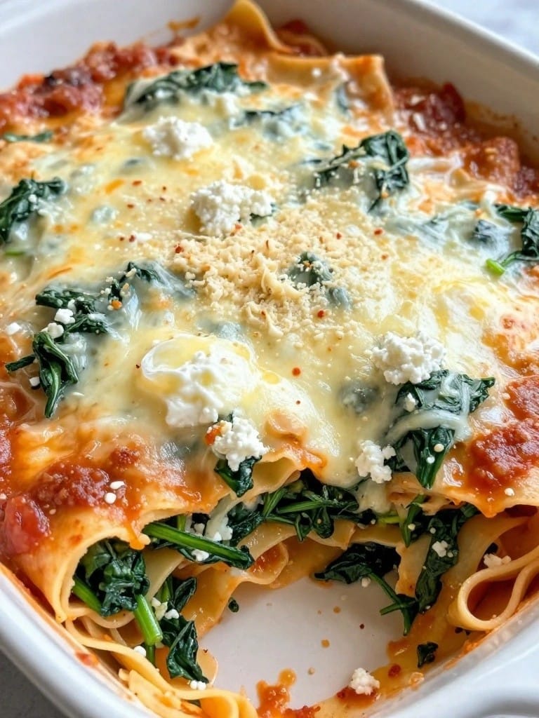 Three-Cheese Spinach Lasagna Casserole