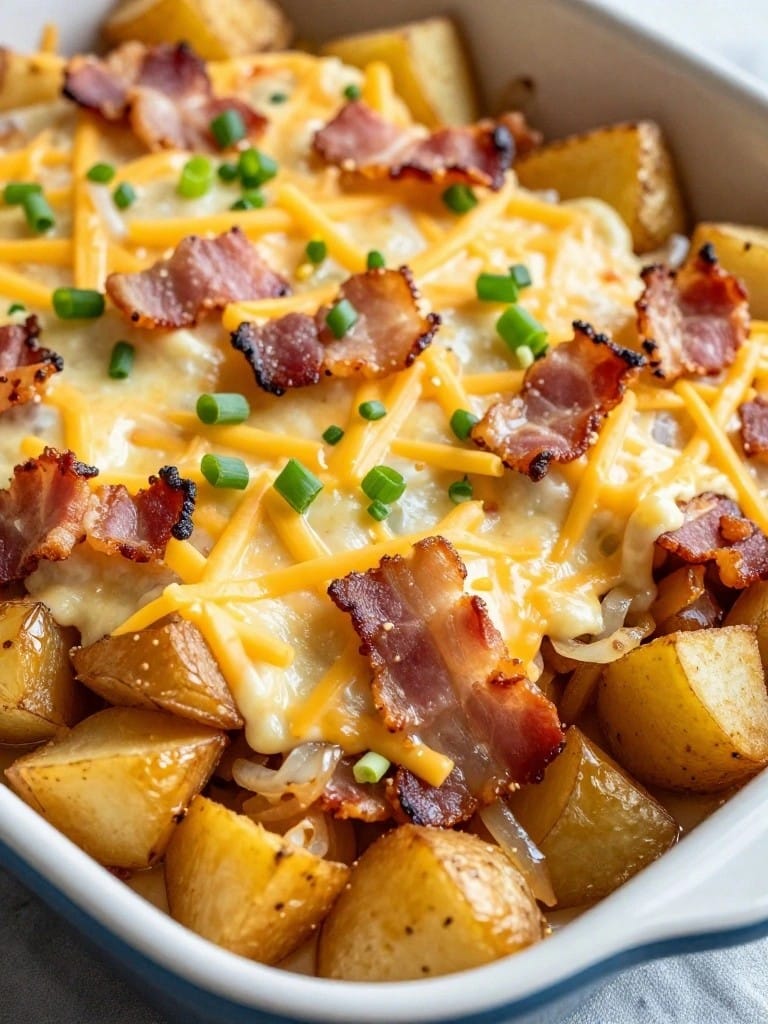 Bacon and Caramelized Onion Loaded Potato Casserole