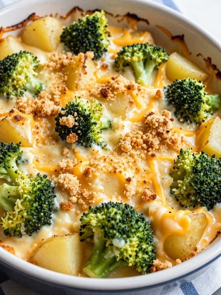 Broccoli Cheddar Potato Casserole with Crispy Topping