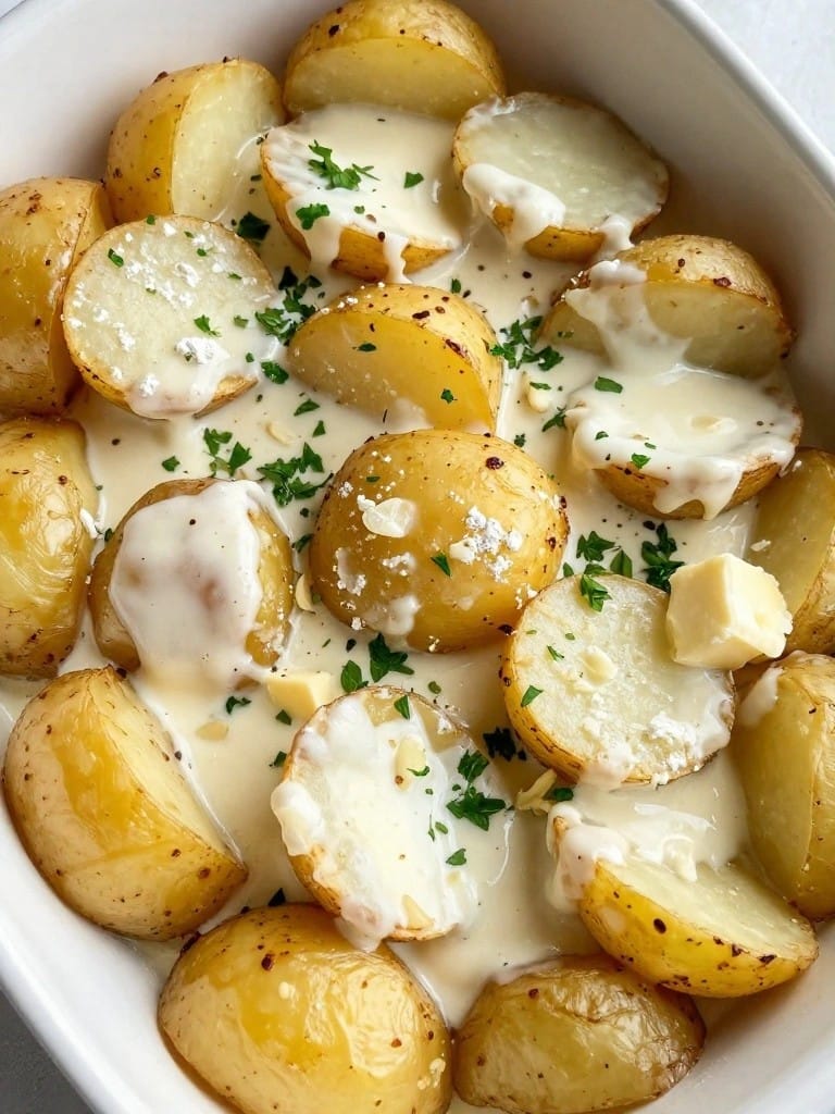 Creamy Garlic Parmesan Scalloped Potatoes