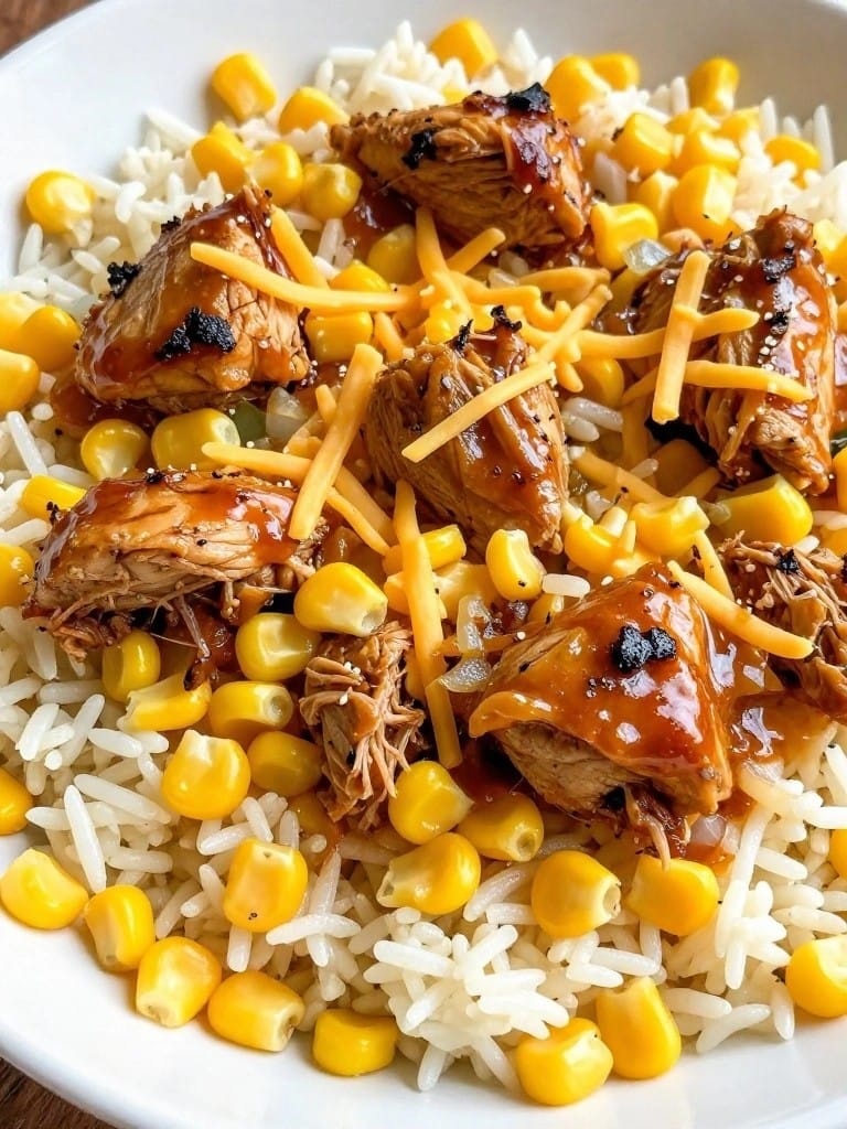 BBQ Pulled Chicken Sweet Corn Rice Casserole