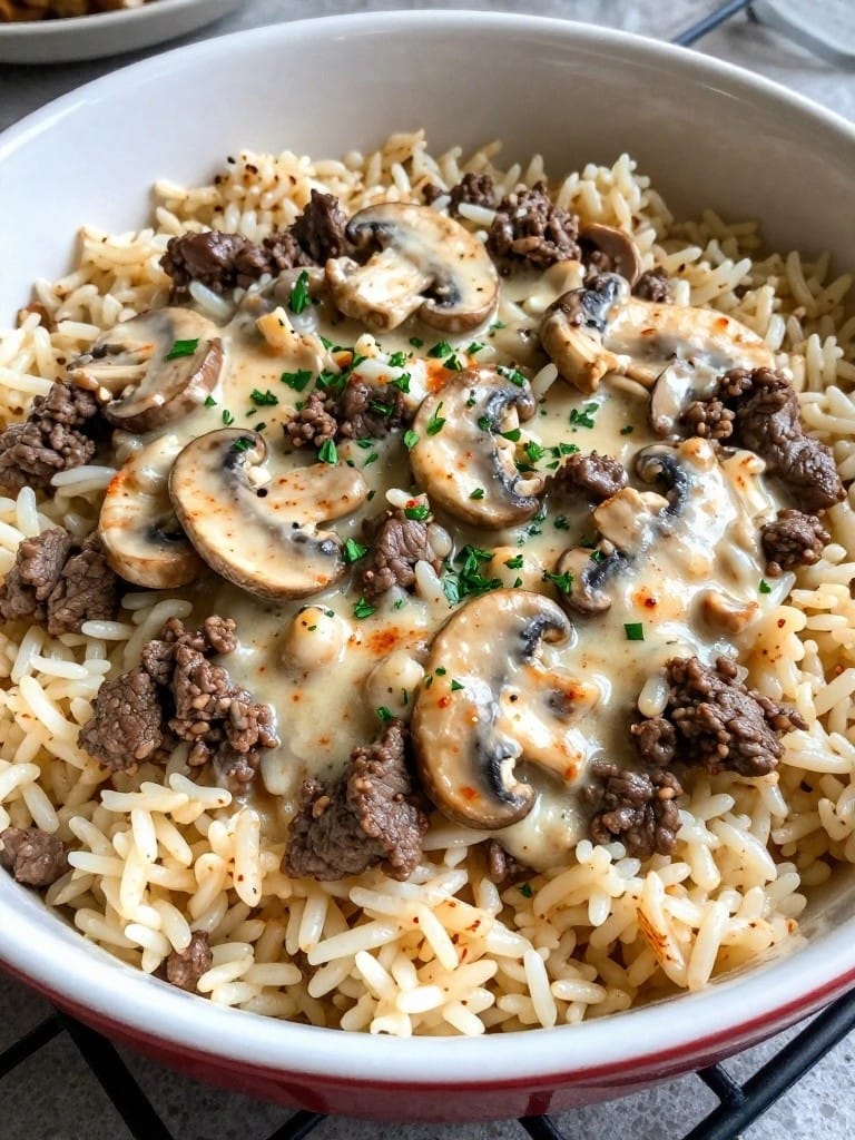 Beef Stroganoff Style Rice Casserole