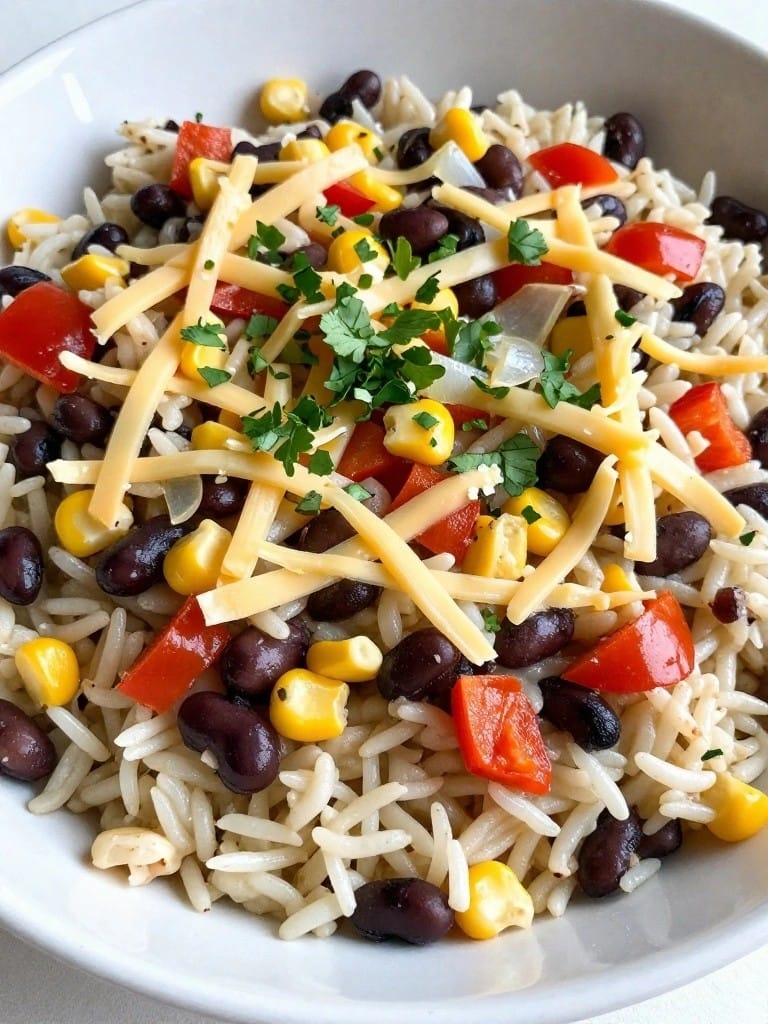 Vegetarian Black Bean Corn and Pepper Rice Casserole