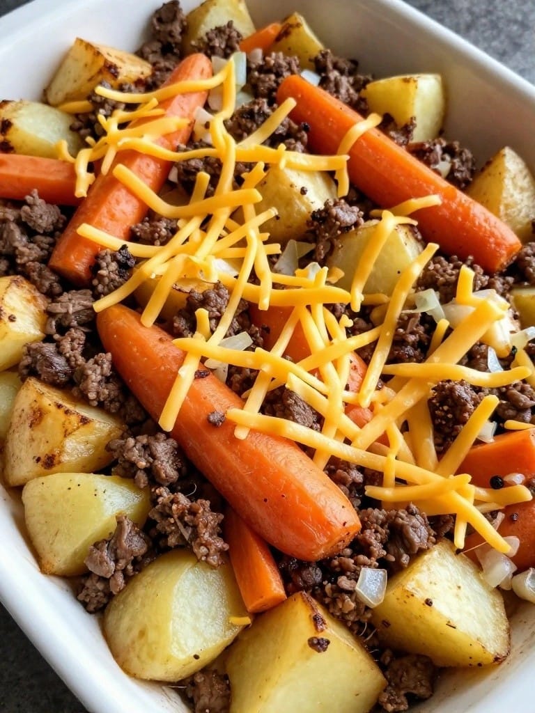 Beef and Potato Casserole with Roasted Root Vegetables
